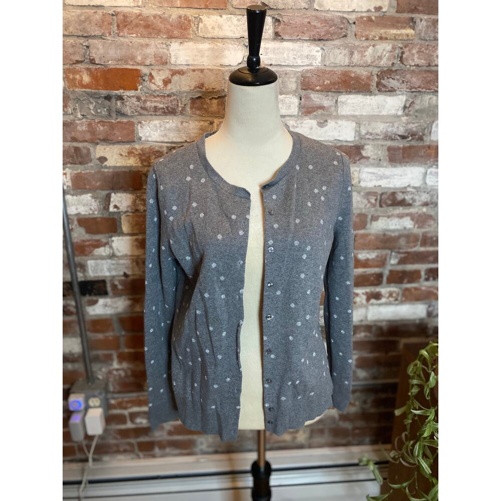Loft Gray with Light Gray Sparkle Polka Dot Button Up Cardigan Size  M